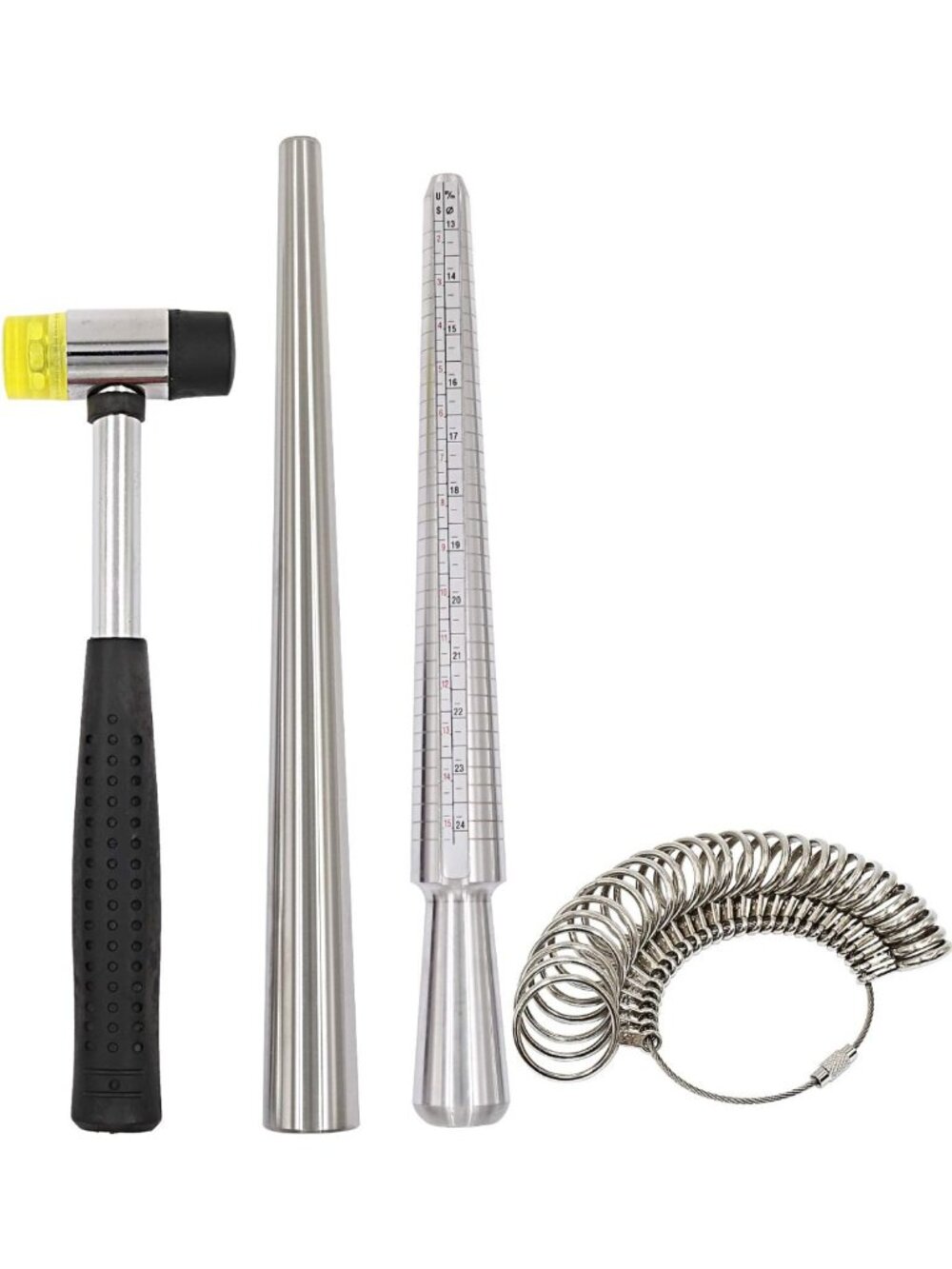 27 PCS Ring Sizer Kit with Metal Gauges, Hammer & Mandrel for Jewelry Making